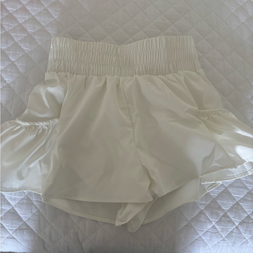 White Ruffled High-Waist Shorts